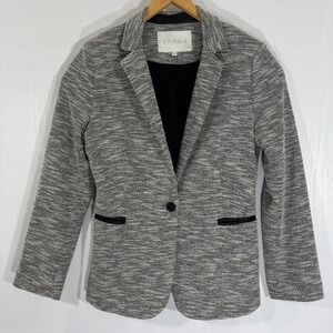 FRNCH Women Tweed Blazer Black Trim‎ One Button Career Professional Size M